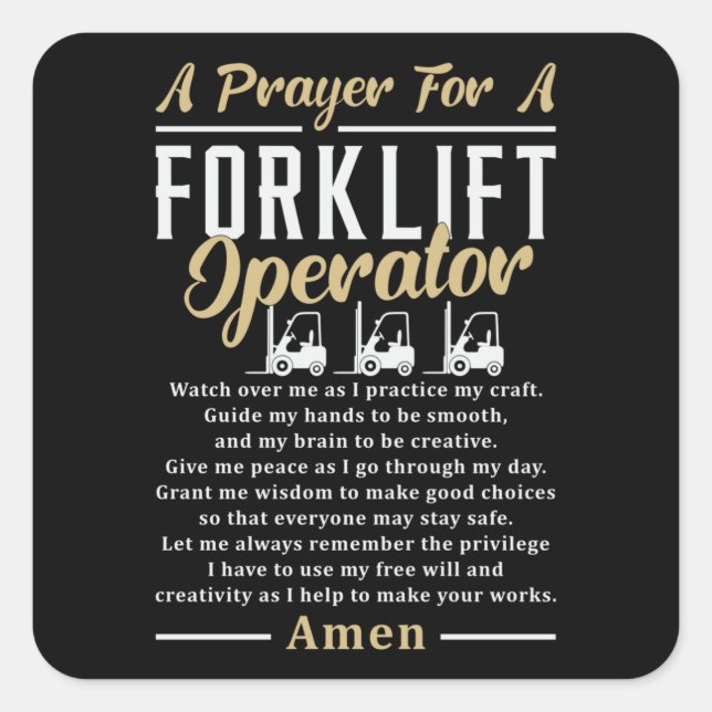 A Prayer For A Forklift Operator Forklift Driver Square Sticker (Front)