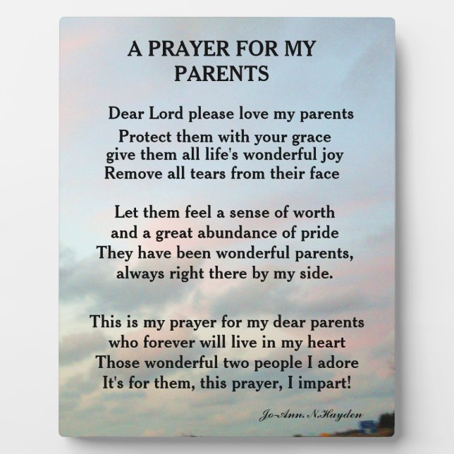 A PRAYER FOR MY PARENTS   PLAQUE (Front)