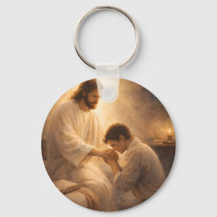 A Prayer on His Knees with Jesus Key Ring