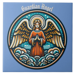 A Praying Guardian Angel Ceramic Tile