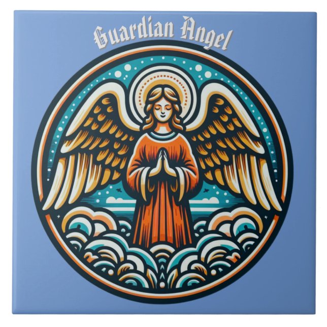 A Praying Guardian Angel Ceramic Tile (Front)