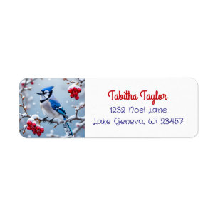 A Pretty Blue Jay on a Snowy Branch Christmas Return Address Label