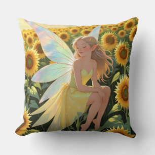 A Pretty Fairy with Sunflowers Cushion