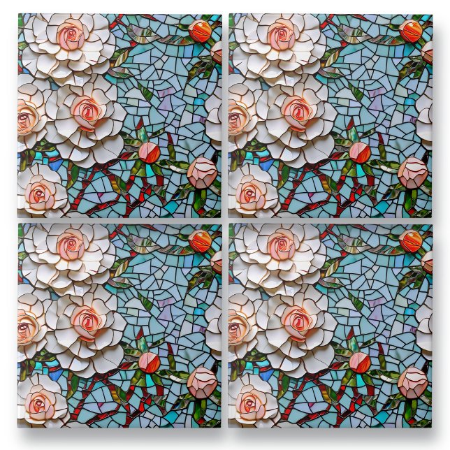A Pretty Faux Mosaic Floral Pattern Ceramic Tile (Creator Uploaded)