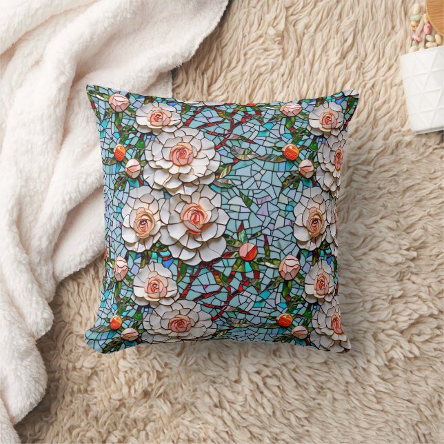 A Pretty Faux Mosaic Floral Pattern Cushion (Blanket)