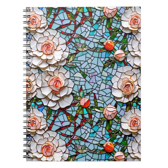A Pretty Faux Mosaic Floral Pattern Notebook (Front)