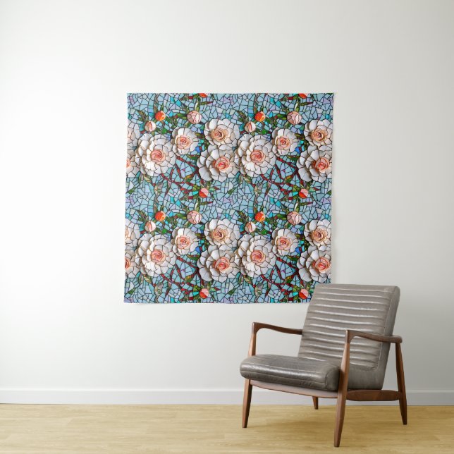 A Pretty Faux Mosaic Floral Pattern Tapestry (In Situ (Horizontal))