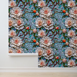 A Pretty Faux Mosaic Floral Pattern Wallpaper