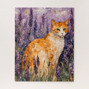 A pretty ginger cat in a lavender field  jigsaw puzzle