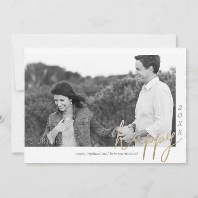 A Pretty Happy New Year - Faux Foil Holiday Card (Front)