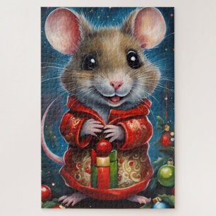 A pretty mouse celebrating Christmas Jigsaw Puzzle