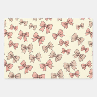 A pretty pink and cream bow print wrapping paper