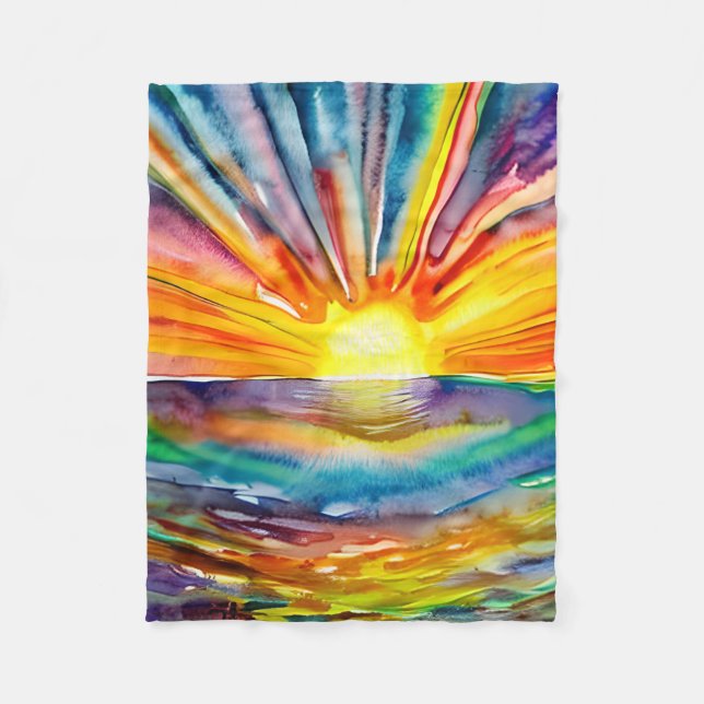 A Pretty Sunset over the Water Reflection  Fleece Blanket (Front)