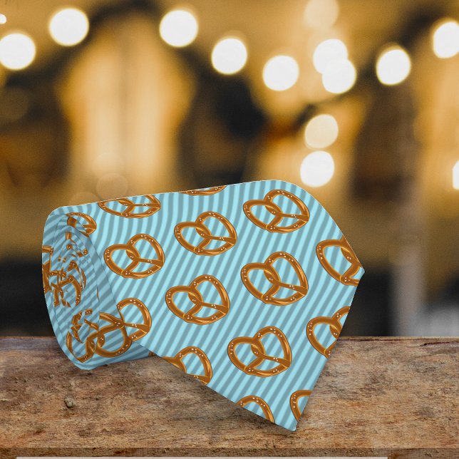 A Pretzel on Diagonal Stripe Fun Office or Party Tie (Creator Uploaded)
