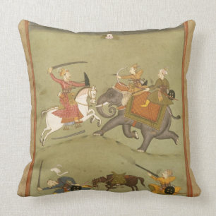 A Prince Fighting his Enemies on an Elephant, c.17 Cushion