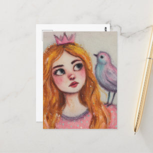 A Princess and a Pink Bird Postcard