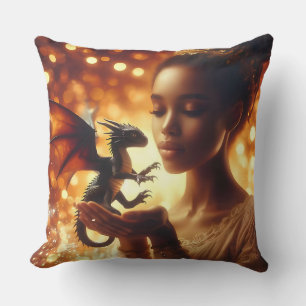 a princess and her baby dragon cushion