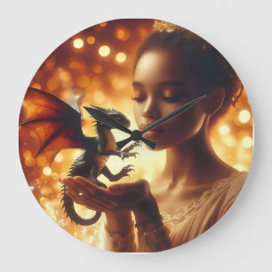 a princess and her baby dragon large clock