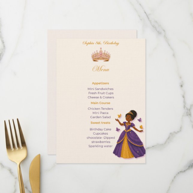 A princess birthday Menu (Front/Back In Situ)