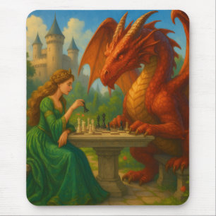 A princess playing chess with a dragon fantasy art mouse pad