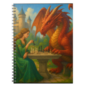 A princess playing chess with a dragon fantasy art notebook