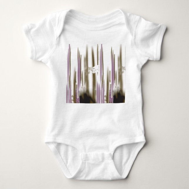 A pristine lake nestled among snow-capped mountain baby bodysuit (Front)