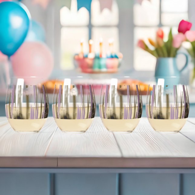 A pristine lake nestled among snow-capped mountain stemless wine glass (Insitu (Baby Shower))
