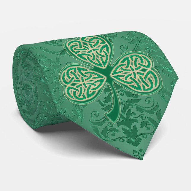 A Proper St. Patrick's Day Irish Green Shamrocks Tie (Rolled)