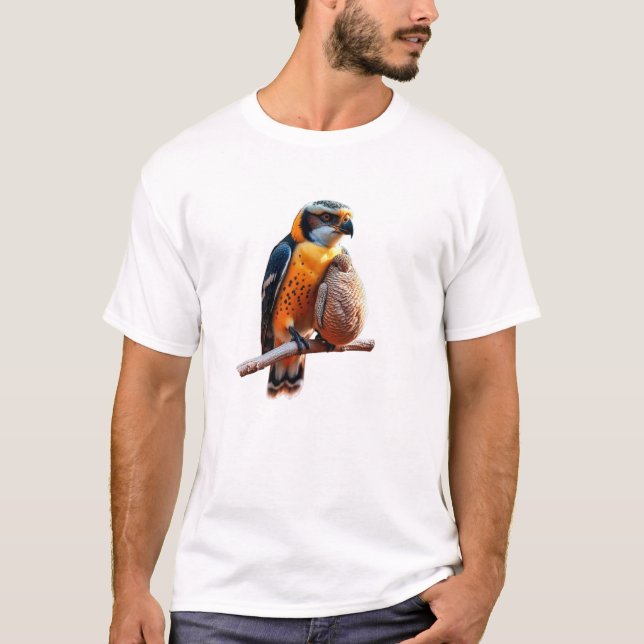 A protective hawk perched on a branch. T-Shirt (Front)