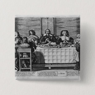 A Protestant family blessing the meal 15 Cm Square Badge