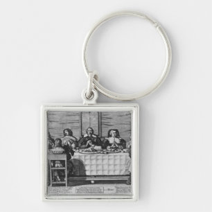A Protestant family blessing the meal Key Ring