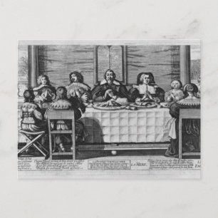 A Protestant family blessing the meal Postcard