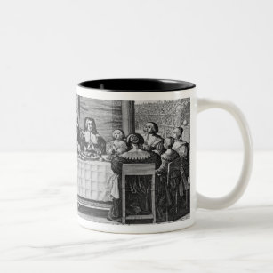 A Protestant family blessing the meal Two-Tone Coffee Mug