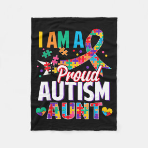 A Proud Autism Aunt Autism Awareness Puzzle Piece Fleece Blanket