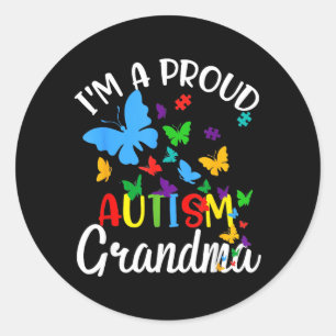 A Proud Autism Grandma Puzzle Ribbon Butterfly Classic Round Sticker