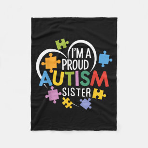 A Proud Autism Sister Awareness Love Heart Puzzle Fleece Blanket