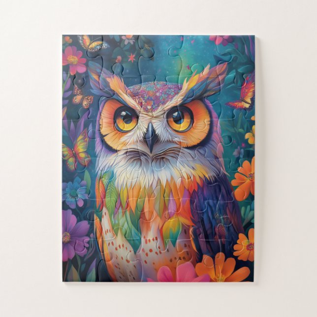 A psychedelic owl jigsaw puzzle (Vertical)
