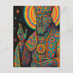 A psychedelic priest postcard