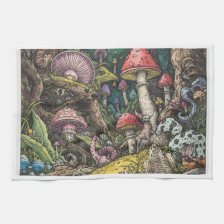 A psychedelic woodland decorative tea towel