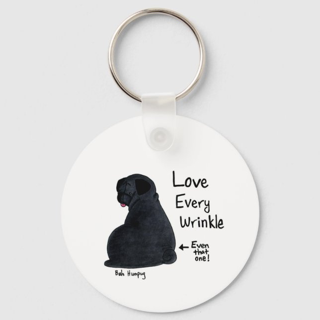 A Pug Wrinkle in Time (Black Pug) Key Ring (Front)