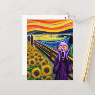 A Purple Alien Screams in the Sunflowers Postcard