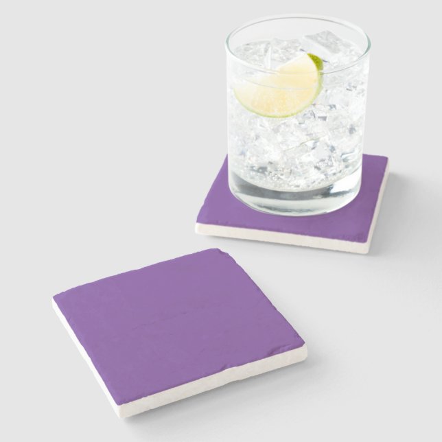 a purple background with a white border stone coaster (Side)