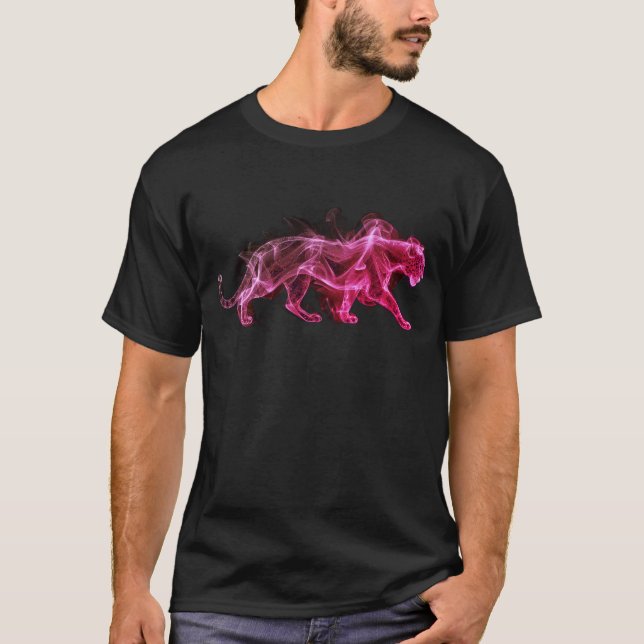 A Purple Leopard on a Black Short Sleeve T-Shirt (Front)