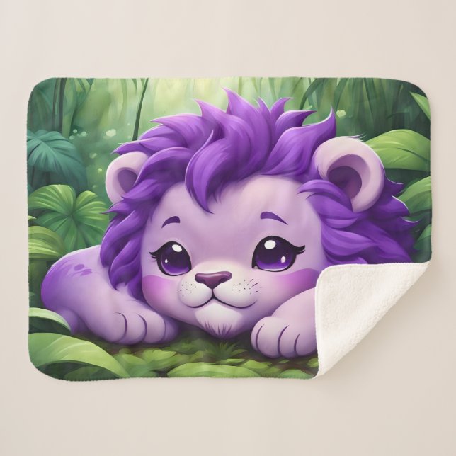 A Purple Lion Cub in the Jungle Sherpa Blanket (Front (Horizontal))