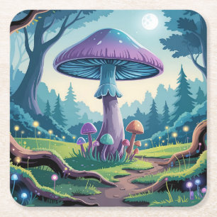 A Purple Mushroom Square Paper Coaster