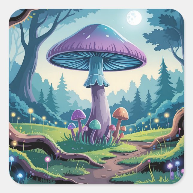 A Purple Mushroom Square Sticker (Front)