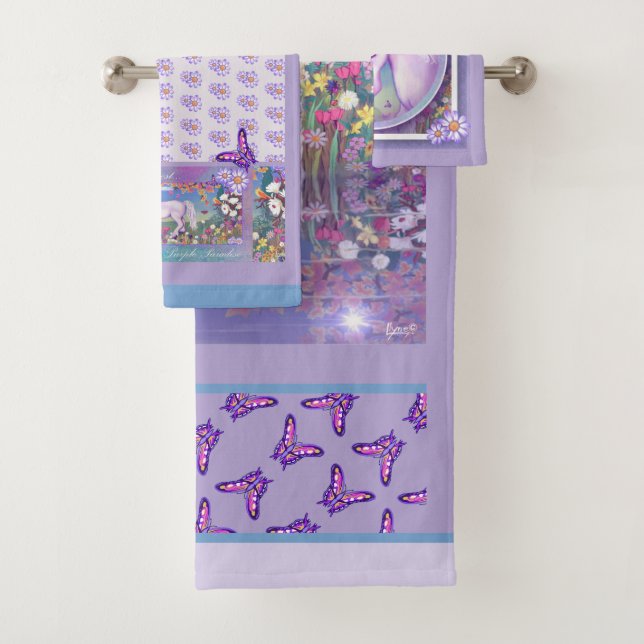 A purple Paradise Bath Towel Set (Insitu)
