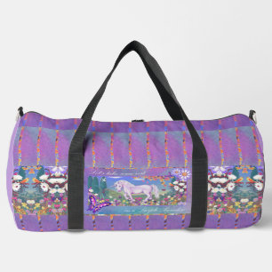 A purple paradise duffle bag