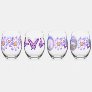 A purple paradise stemless wine glass