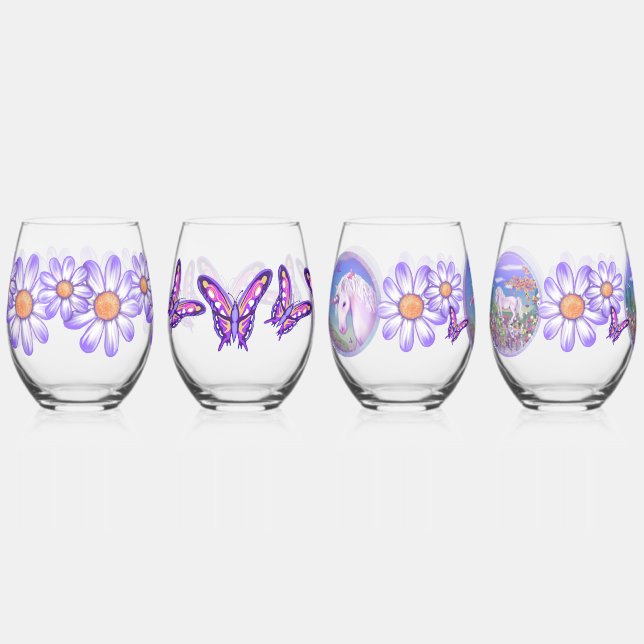 A purple paradise stemless wine glass (Front)